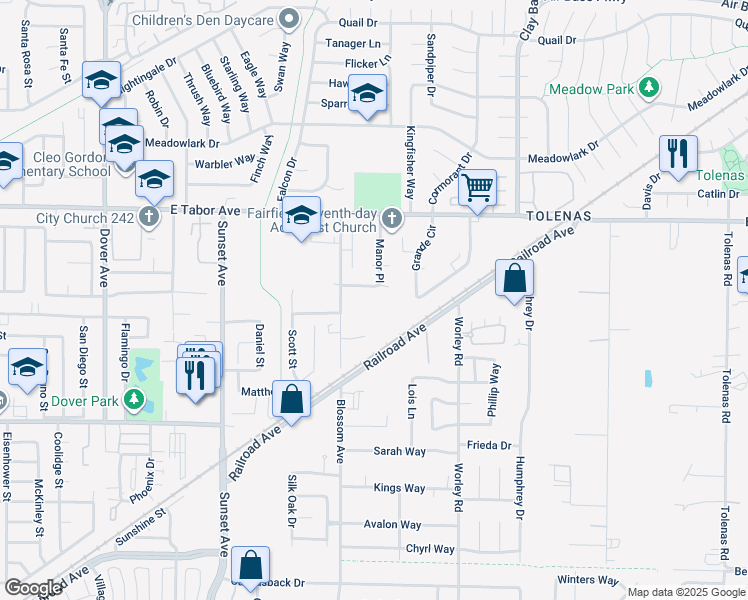 map of restaurants, bars, coffee shops, grocery stores, and more near 1850 Blossom Avenue in Fairfield