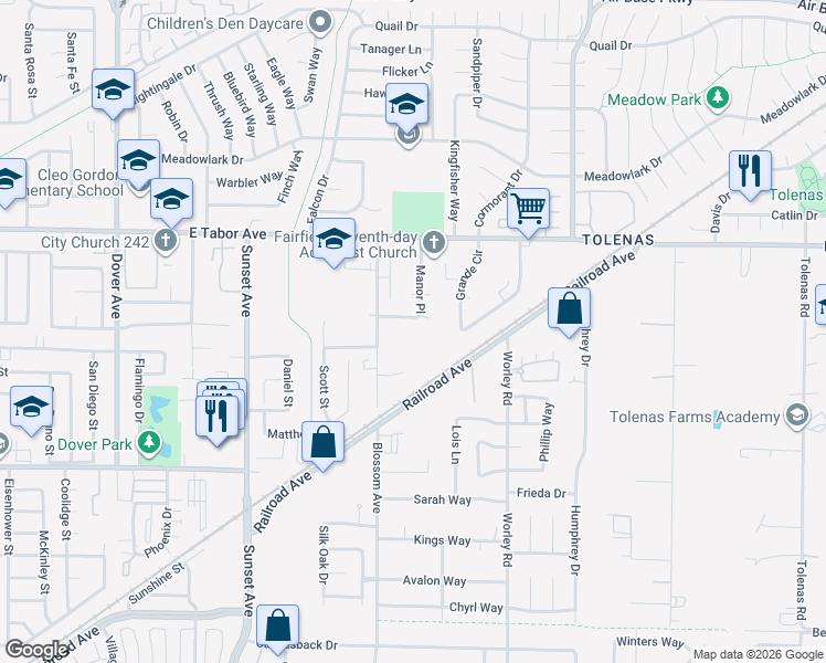 map of restaurants, bars, coffee shops, grocery stores, and more near 1850 Blossom Avenue in Fairfield