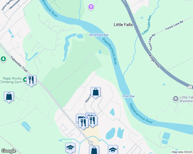 map of restaurants, bars, coffee shops, grocery stores, and more near 208 Brooke Drive in Fredericksburg