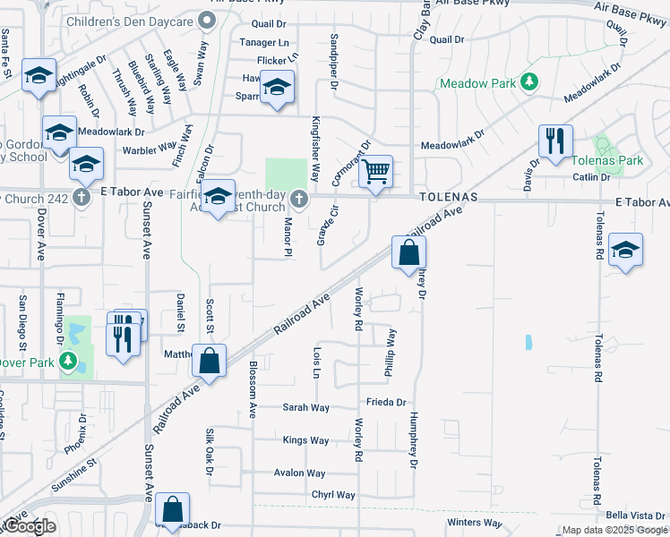 map of restaurants, bars, coffee shops, grocery stores, and more near 42 Grande Circle in Fairfield
