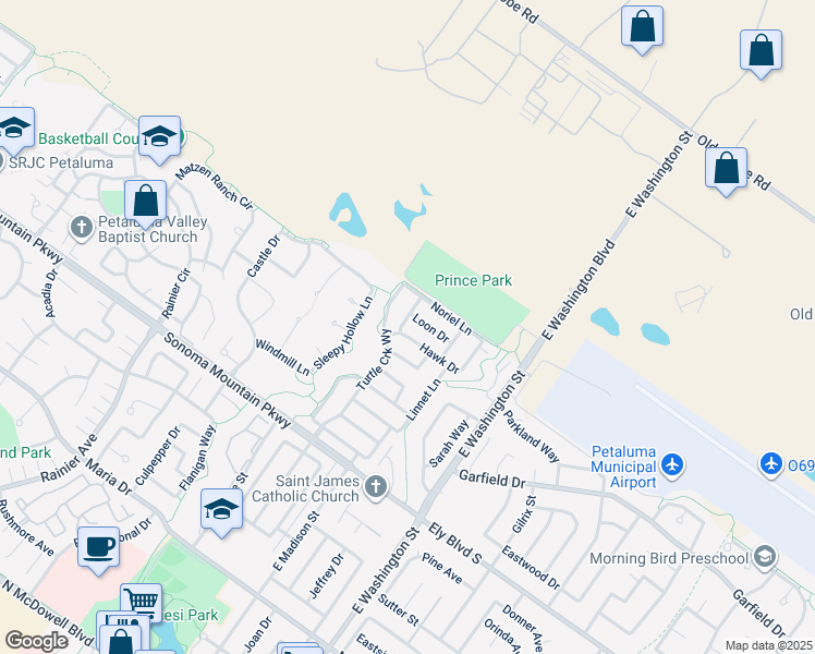 map of restaurants, bars, coffee shops, grocery stores, and more near 508 Hawk Drive in Petaluma