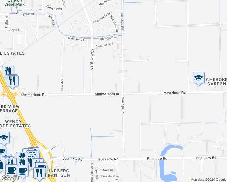 map of restaurants, bars, coffee shops, grocery stores, and more near 10871 Simmerhorn Road in Galt