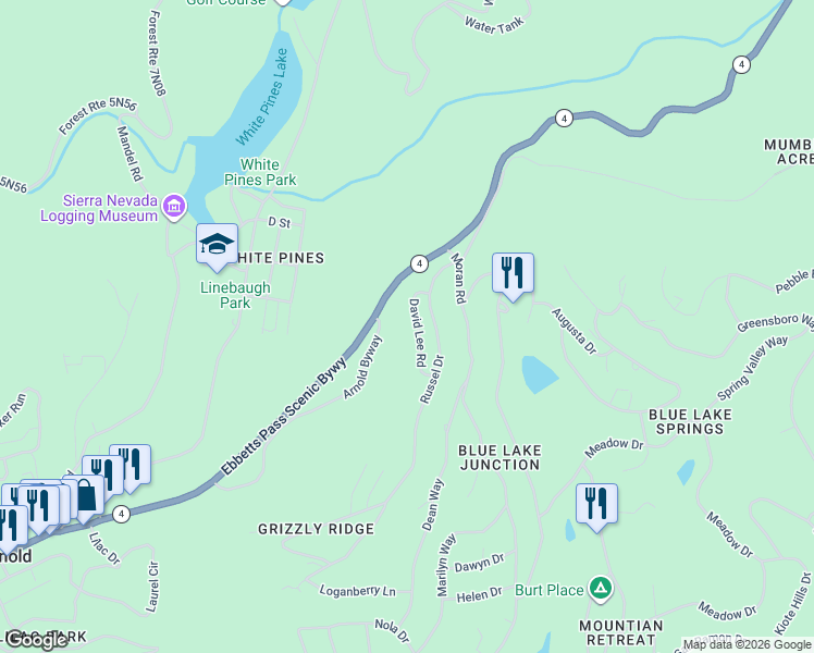 map of restaurants, bars, coffee shops, grocery stores, and more near 236 David Lee Road in Arnold