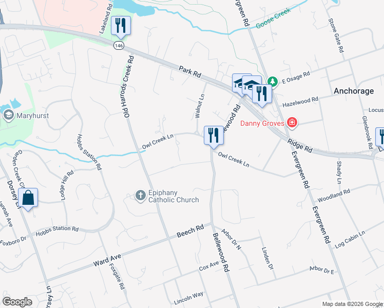 map of restaurants, bars, coffee shops, grocery stores, and more near 1116 Bellewood Road in Anchorage