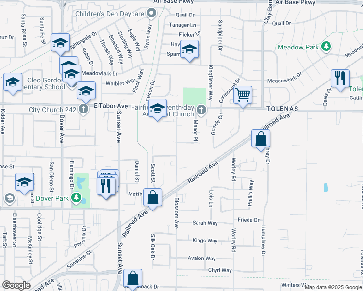 map of restaurants, bars, coffee shops, grocery stores, and more near 1850 Blossom Avenue in Fairfield