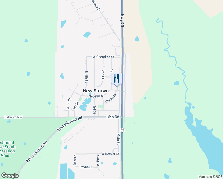 map of restaurants, bars, coffee shops, grocery stores, and more near 201 Neosho Street in New Strawn