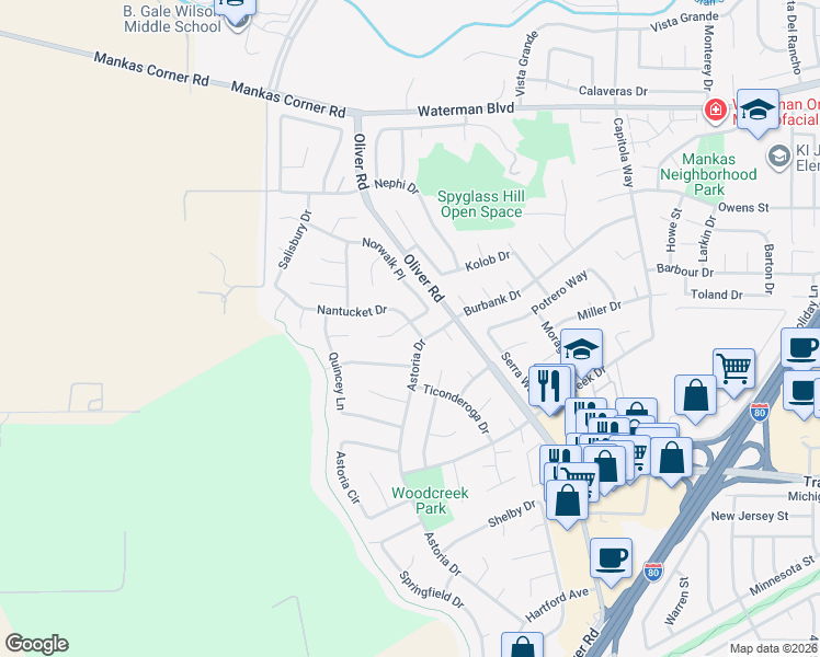 map of restaurants, bars, coffee shops, grocery stores, and more near 1842 Nantucket Place in Fairfield