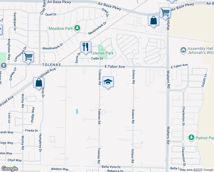 map of restaurants, bars, coffee shops, grocery stores, and more near 4500 Tolenas Road in Fairfield
