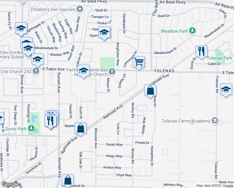 map of restaurants, bars, coffee shops, grocery stores, and more near 1955 Grande Circle in Fairfield