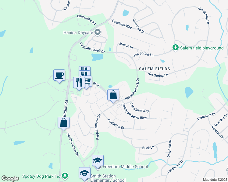 map of restaurants, bars, coffee shops, grocery stores, and more near 12012 Meadow Branch Way in Fredericksburg