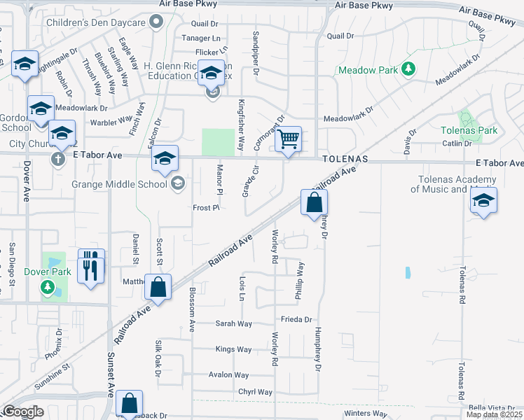 map of restaurants, bars, coffee shops, grocery stores, and more near 521 Railroad Avenue in Suisun City