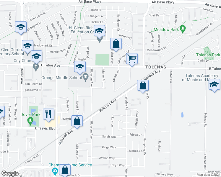 map of restaurants, bars, coffee shops, grocery stores, and more near 42 Grande Circle in Fairfield