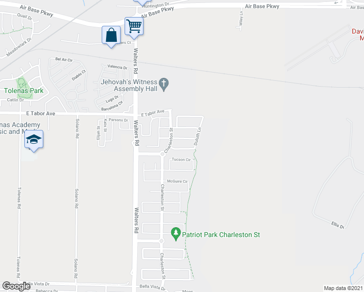 map of restaurants, bars, coffee shops, grocery stores, and more near 1613 Duluth Lane in Suisun City