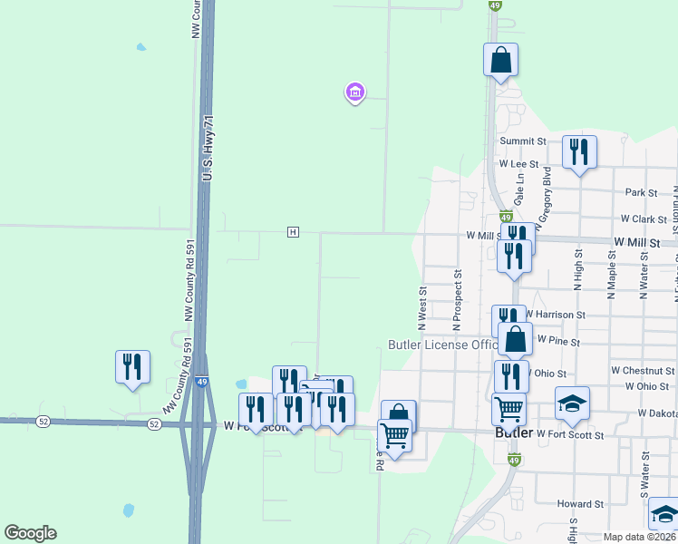 map of restaurants, bars, coffee shops, grocery stores, and more near 1006 Ruby Avenue in Butler