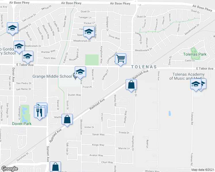 map of restaurants, bars, coffee shops, grocery stores, and more near 1950 Grande Circle in Fairfield