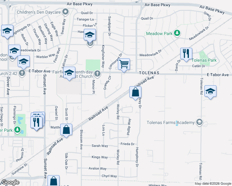 map of restaurants, bars, coffee shops, grocery stores, and more near 1932 Grande Circle in Fairfield