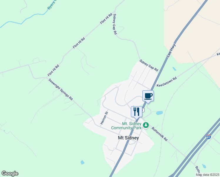 map of restaurants, bars, coffee shops, grocery stores, and more near 201 Valley View Avenue in Mount Sidney