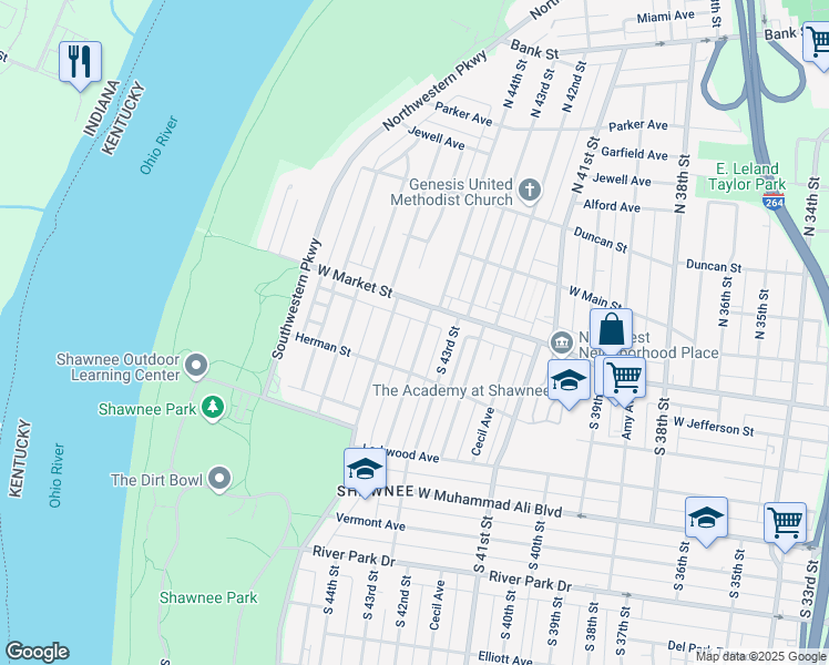 map of restaurants, bars, coffee shops, grocery stores, and more near 220 Glendora Avenue in Louisville