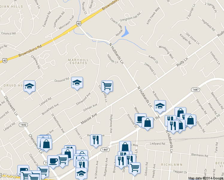 map of restaurants, bars, coffee shops, grocery stores, and more near 4095 Massie Ave in Louisville
