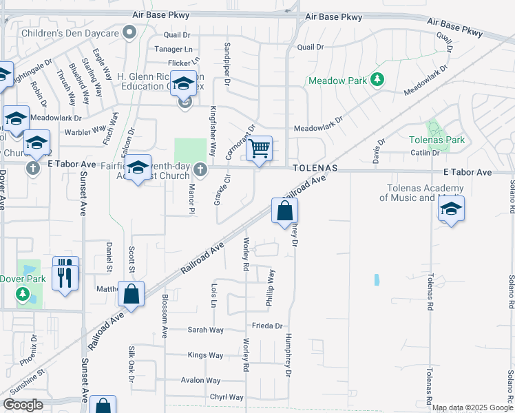map of restaurants, bars, coffee shops, grocery stores, and more near 1917 Grande Circle in Fairfield