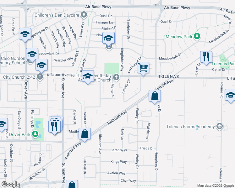 map of restaurants, bars, coffee shops, grocery stores, and more near 1911 Manor Place in Fairfield