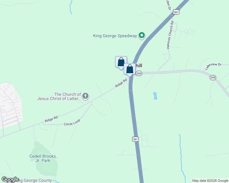 map of restaurants, bars, coffee shops, grocery stores, and more near 11396 Ridge Road in King George