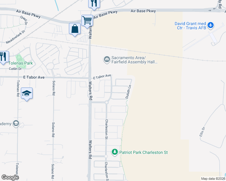 map of restaurants, bars, coffee shops, grocery stores, and more near 1601 Harrisburgh Lane in Suisun City