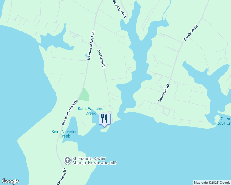 map of restaurants, bars, coffee shops, grocery stores, and more near 21680 Joe Hazel Road in Leonardtown