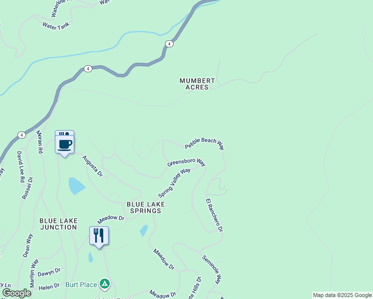 map of restaurants, bars, coffee shops, grocery stores, and more near 1520 Pebble Beach Way in Arnold