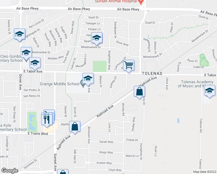 map of restaurants, bars, coffee shops, grocery stores, and more near 1971 Grande Circle in Fairfield
