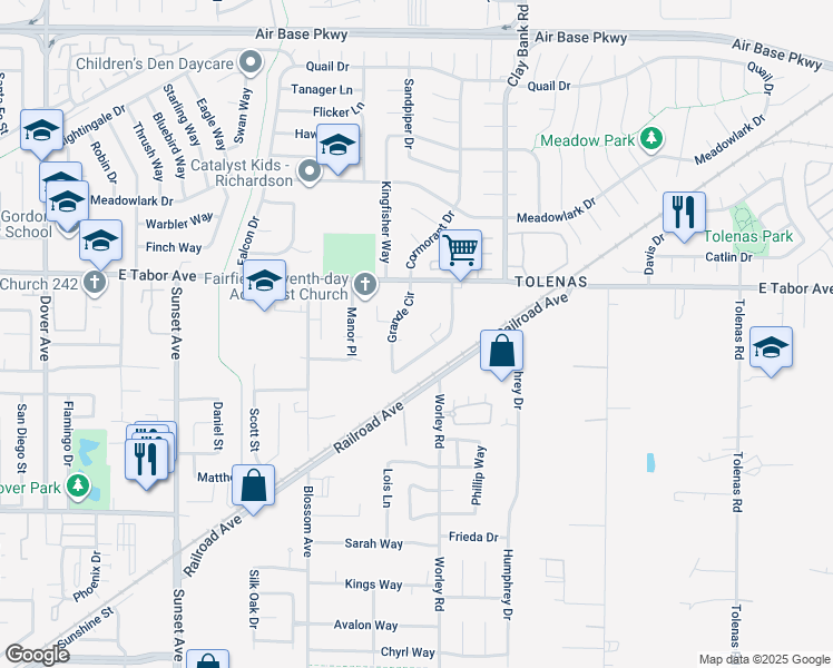 map of restaurants, bars, coffee shops, grocery stores, and more near 1932 Grande Circle in Fairfield
