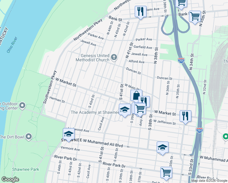 map of restaurants, bars, coffee shops, grocery stores, and more near 132 Tait Place in Louisville