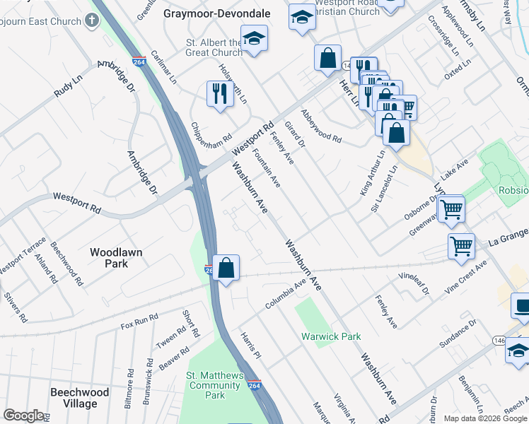 map of restaurants, bars, coffee shops, grocery stores, and more near 850 Stonemill Drive in Louisville
