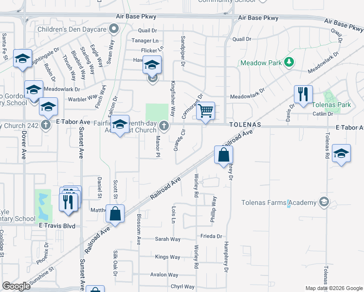 map of restaurants, bars, coffee shops, grocery stores, and more near 1960 Grande Circle in Fairfield