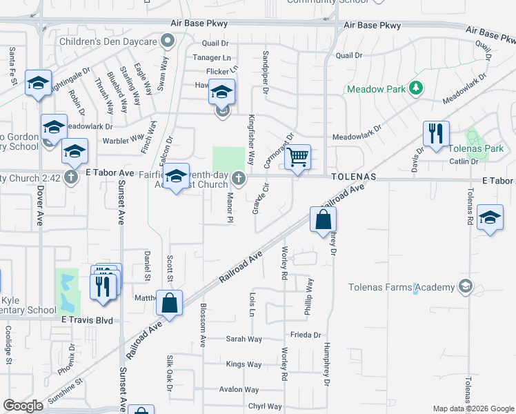 map of restaurants, bars, coffee shops, grocery stores, and more near 1960 Grande Circle in Fairfield