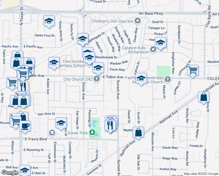 map of restaurants, bars, coffee shops, grocery stores, and more near 855 East Tabor Avenue in Fairfield