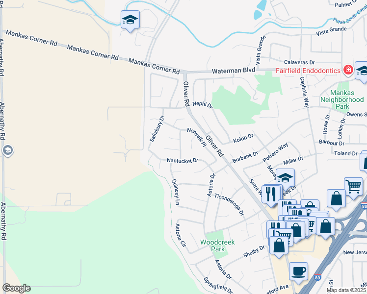 map of restaurants, bars, coffee shops, grocery stores, and more near 1824 Standish Way in Fairfield
