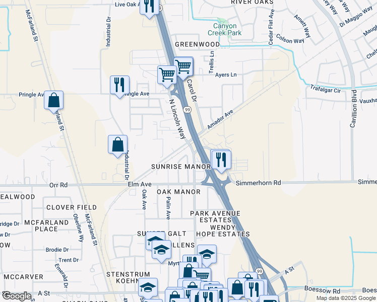 map of restaurants, bars, coffee shops, grocery stores, and more near 515 North Lincoln Way in Galt
