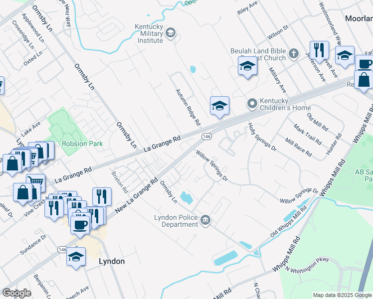 map of restaurants, bars, coffee shops, grocery stores, and more near 8601 Lyndon Crossings Court in Lyndon