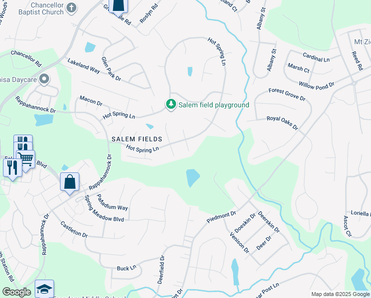 map of restaurants, bars, coffee shops, grocery stores, and more near 11106 Polaris Court in Fredericksburg