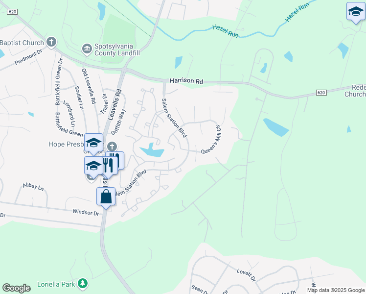 map of restaurants, bars, coffee shops, grocery stores, and more near 11201 Kings Crest Court in Fredericksburg