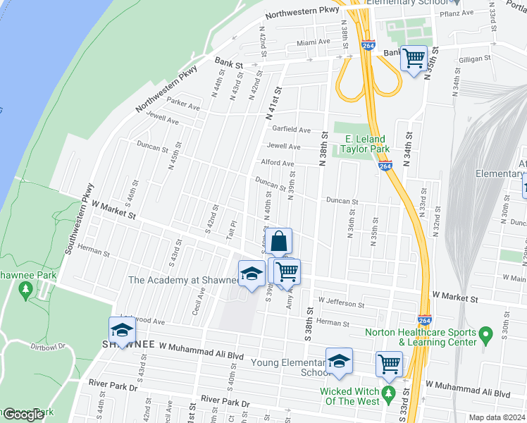 map of restaurants, bars, coffee shops, grocery stores, and more near 106 North 40th Street in Louisville