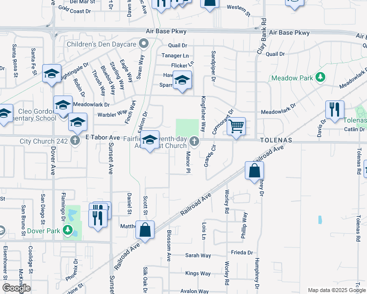 map of restaurants, bars, coffee shops, grocery stores, and more near 1101 East Tabor Avenue in Fairfield