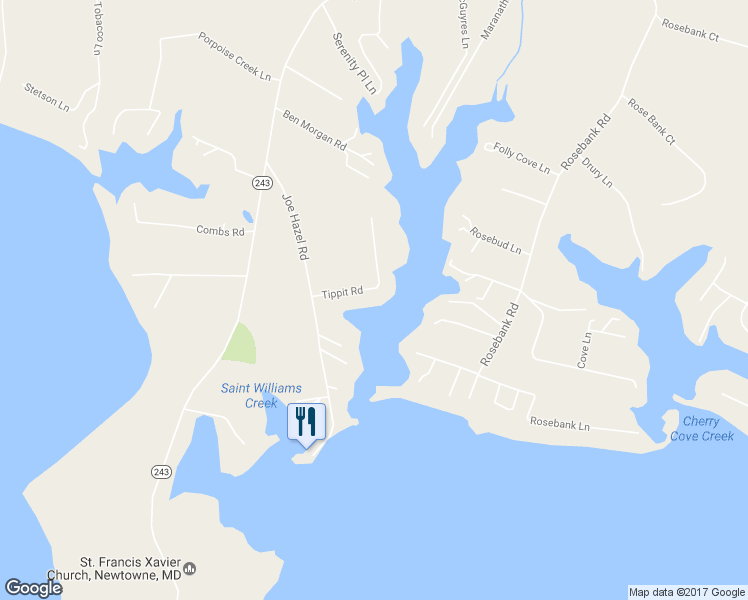 map of restaurants, bars, coffee shops, grocery stores, and more near 40017 Tippit Road in Leonardtown