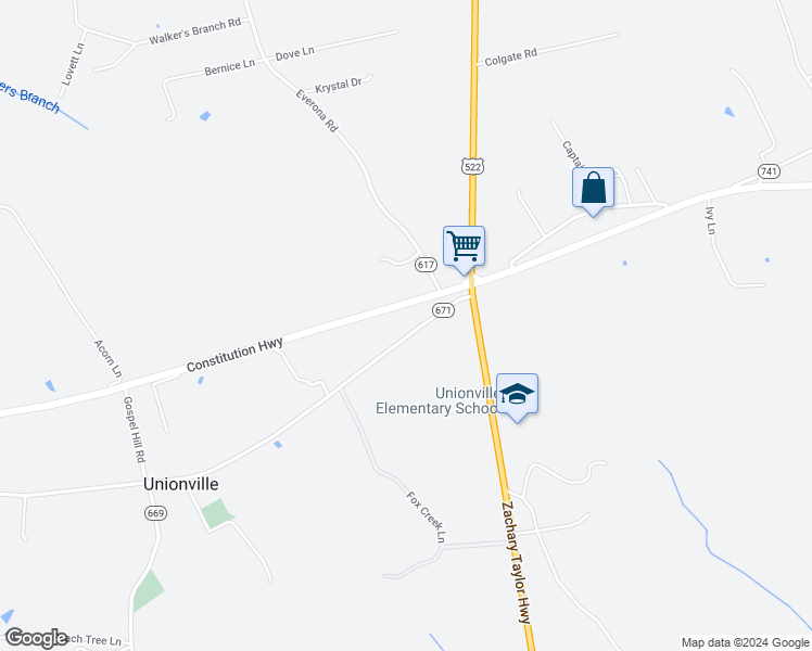 map of restaurants, bars, coffee shops, grocery stores, and more near 23571 Village Road in Unionville