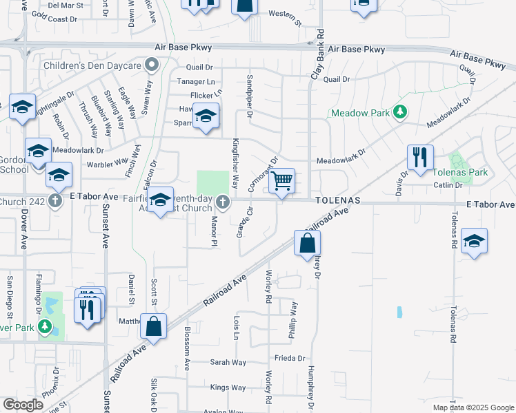 map of restaurants, bars, coffee shops, grocery stores, and more near 1990 Grande Circle in Fairfield