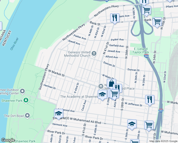 map of restaurants, bars, coffee shops, grocery stores, and more near 100 South 42nd Street in Louisville