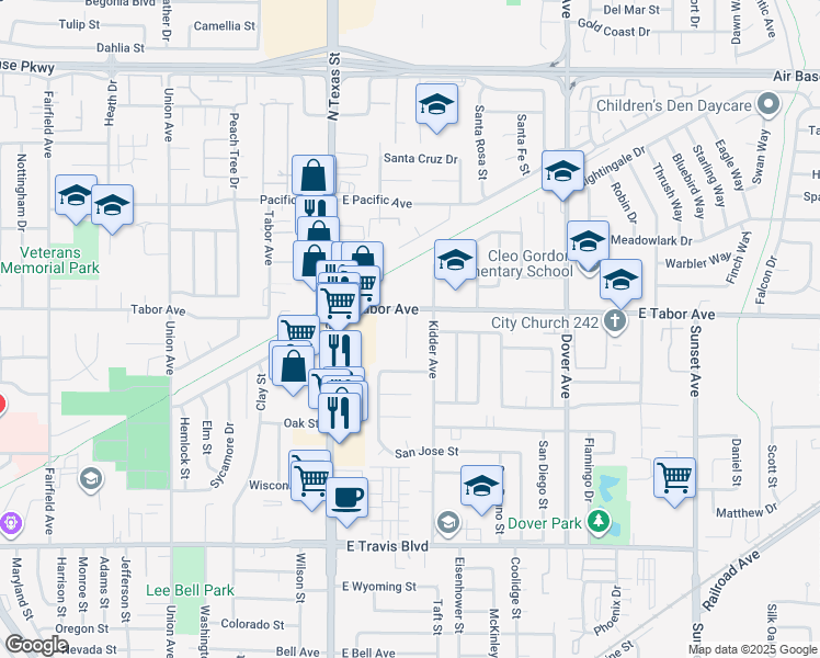 map of restaurants, bars, coffee shops, grocery stores, and more near 307 East Tabor Avenue in Fairfield