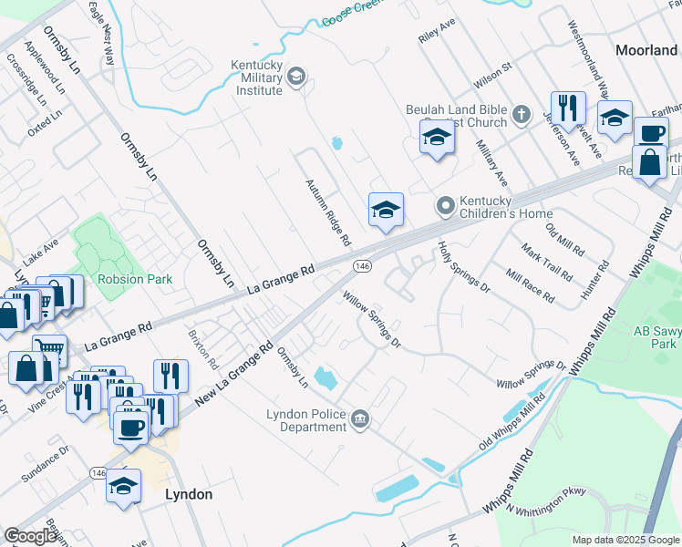 map of restaurants, bars, coffee shops, grocery stores, and more near 8601 Lyndon Crossings Court in Lyndon
