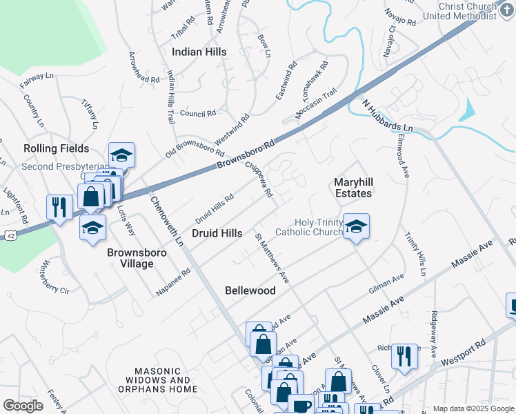 map of restaurants, bars, coffee shops, grocery stores, and more near 4014 Elfin Avenue in Louisville
